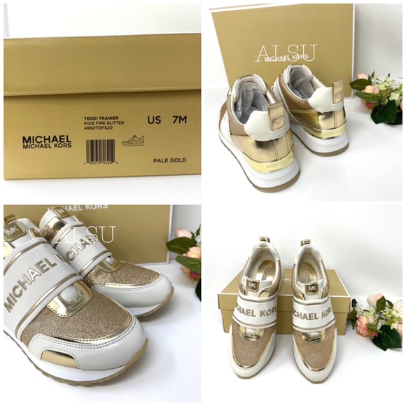 Michael Kors Teddi Trainer Slip On Glitter Gold - Picture 8 of 8
